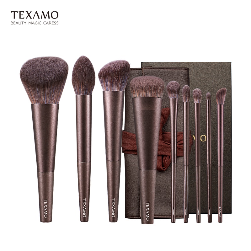 TEXAMO Brush Make Up Set Halal NutBrown Makeup Brushes With Travel