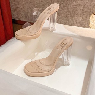 Clear thick heel outlet shoes