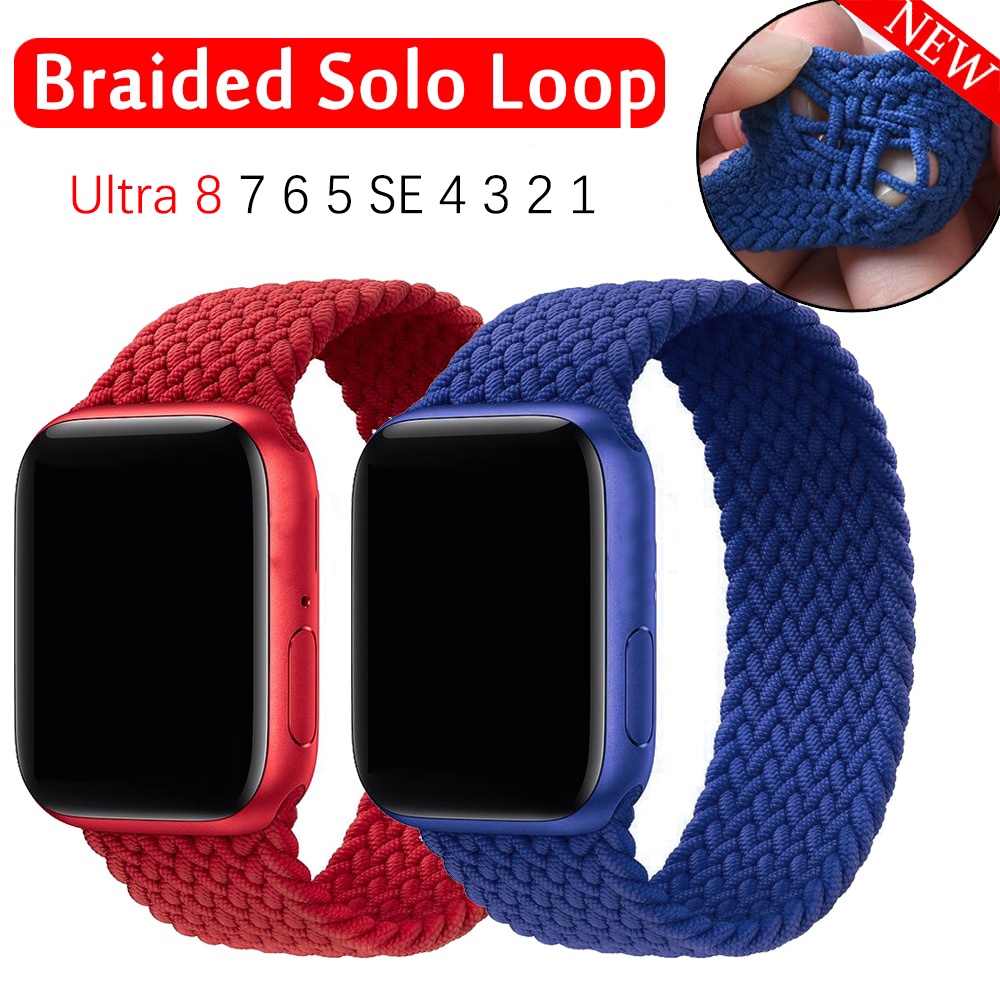 Braided Solo Loop Nylon Fabric Strap For IWatch Ultra Band 49mm 45mm ...