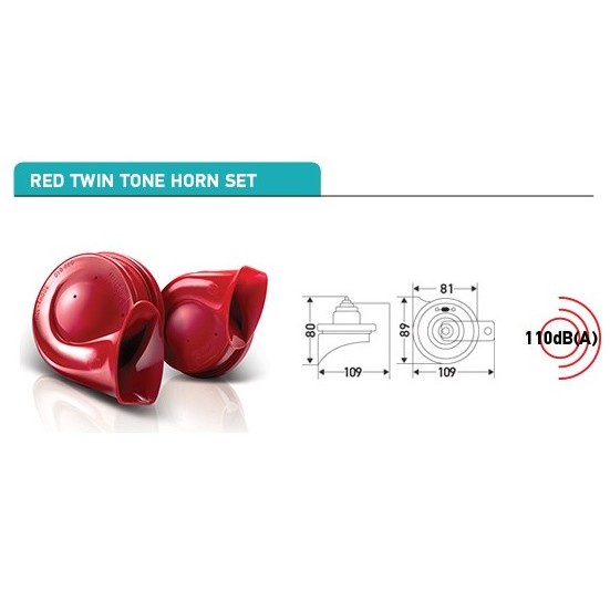 HELLA RED Twin horn (BMW) with relay 12V for passenger cars 110dB