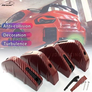 4 Pcs Black + Red Car Rear Bumper Lip Spoiler Shark Fin Diffuser Molding  Garnish
