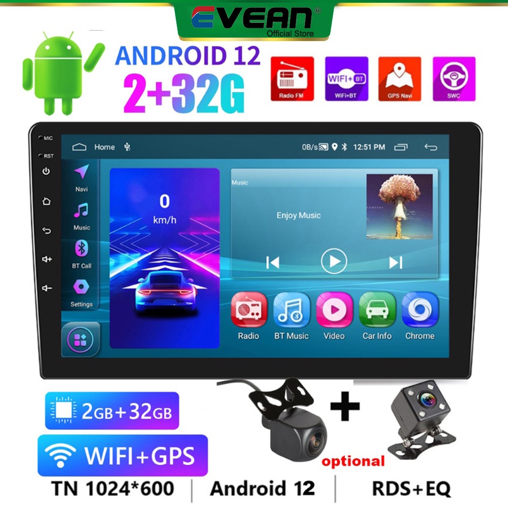 Evean [ 2GB RAM+32GB ROM ] Android Car Player 10 inch Quad Core 2 Din