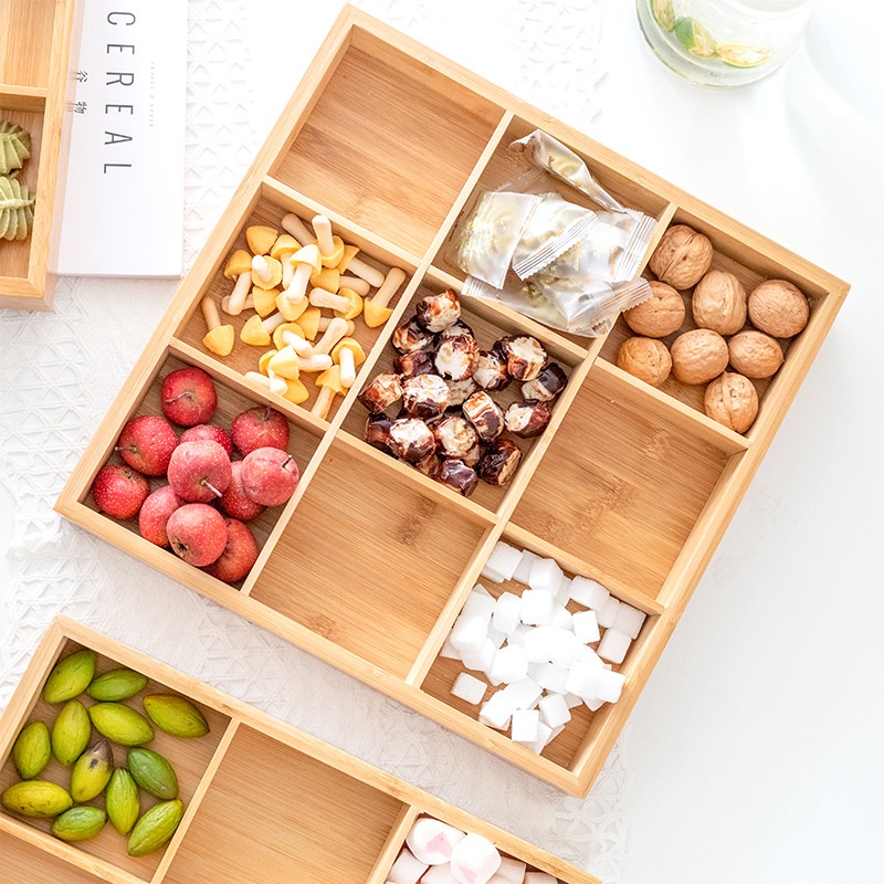 Natural Bamboo Wood Dish Fruits Food Platter 9 Grids Nut Candy ...