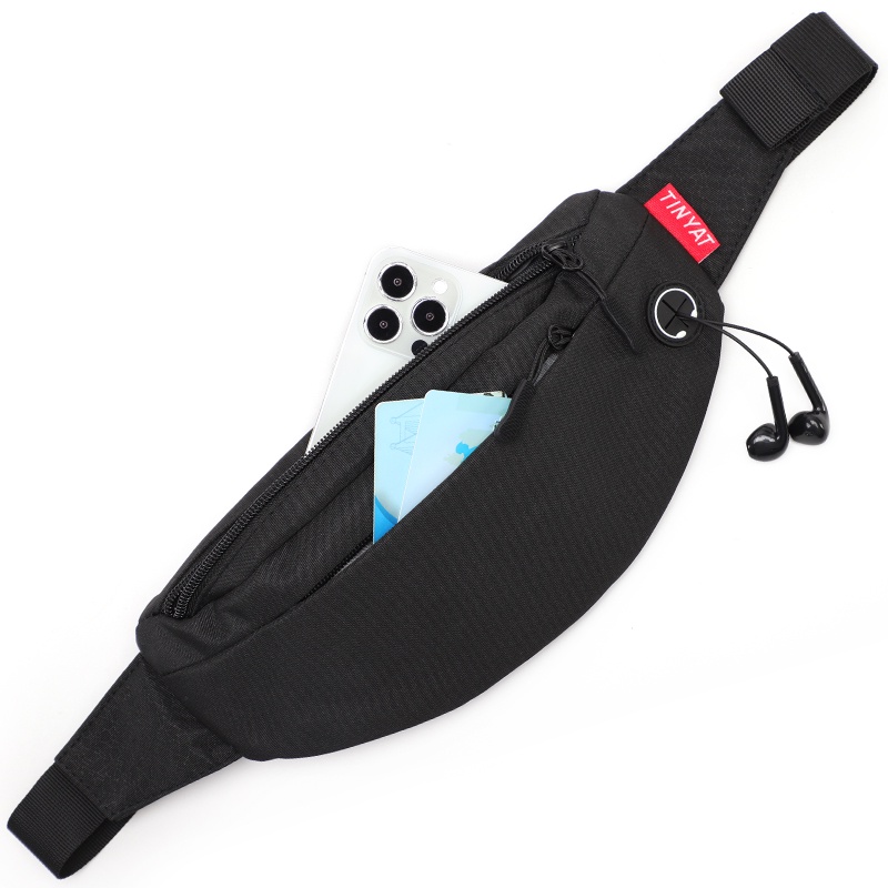TINYAT Fanny Pack for Women Men Black Waist Pack for Outdoors