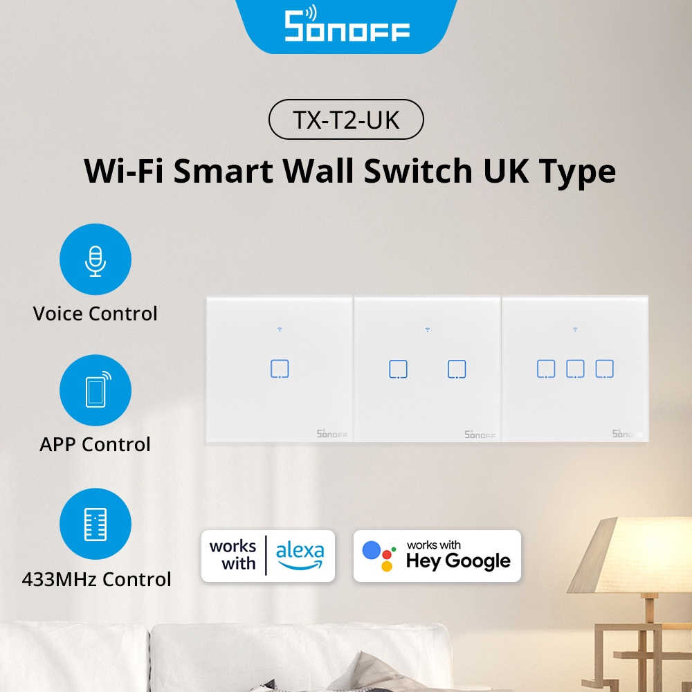 SONOFF TX T2 UK 433Mhz RF WiFi Smart Touch Switch Work With EWeLink ...