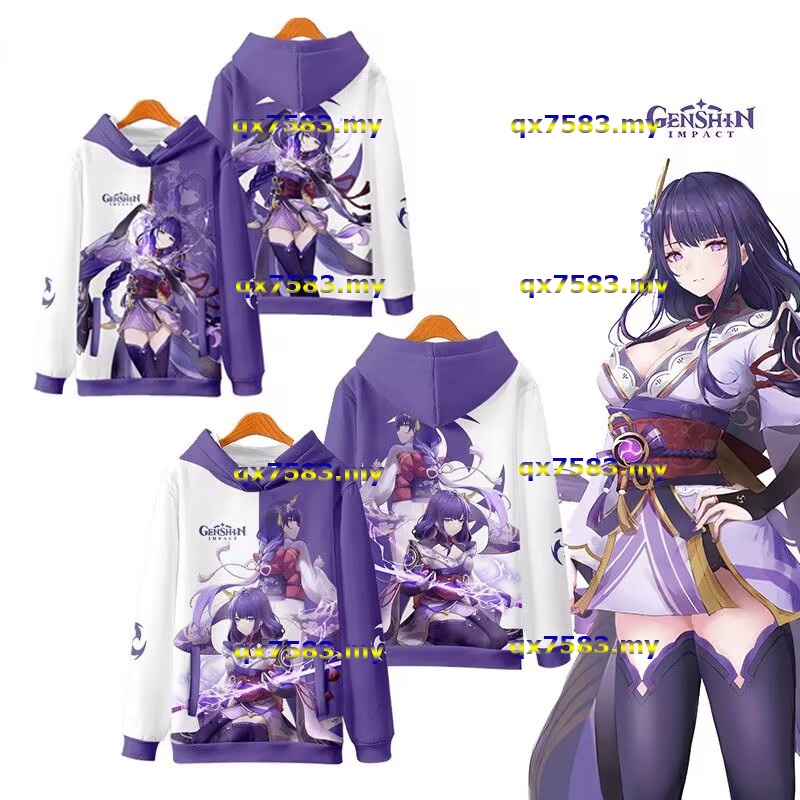 New Anime Genshin Impact Raiden Shogun Baal Hoodie Japanese Men's ...