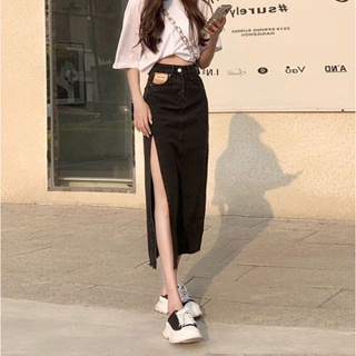 XS-XL Vintage Long Denim Skirt 2023 korean style High Waist A Line