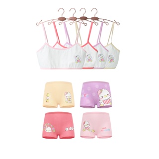 8 Pieces Set (4pcs Bras + 4pcs Panties) Girls Soft Cotton Training Bra  Panty Set Cute Cartoon Designs