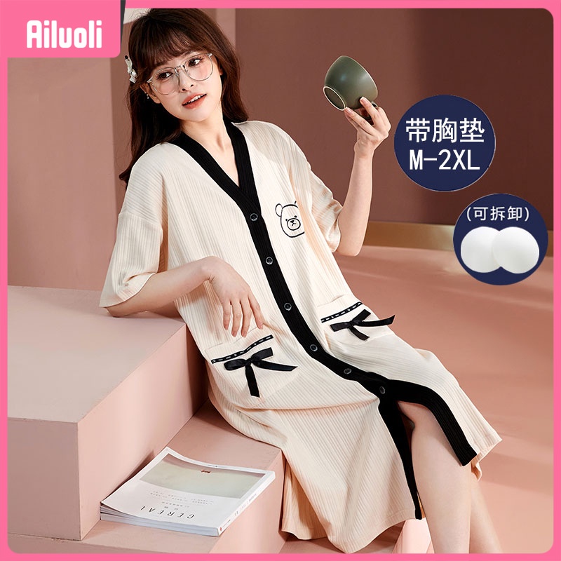 Cute Short Sleeve Cotton Pajamas Women Nightshirt Ladies Short