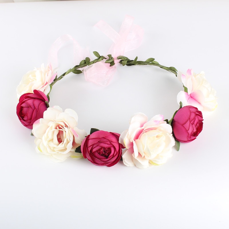 Beach Bohemian Style Rose Flower Hair Band Bridal Wreath Bridesmaid ...