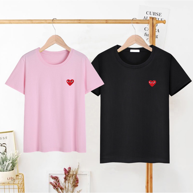 PLAY CDG Cotton Couple shirt Embroidered red heart short sleeves