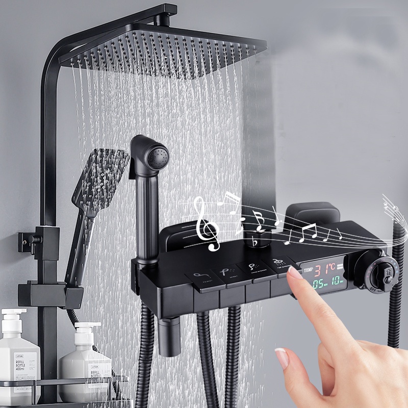 Piano key constant temperature digital display supercharged shower set