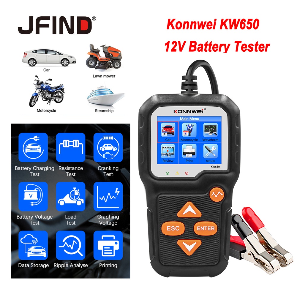 【Malaysia Spot Sale】KONNWEI KW650 Car Motorcycle moto Battery Tester