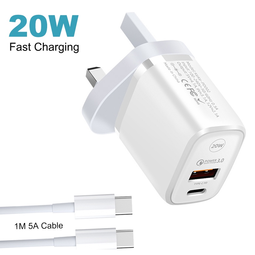 USB C 20W Fast Charger 2 ports compatible for iPhone iPad AirPods ,for ...