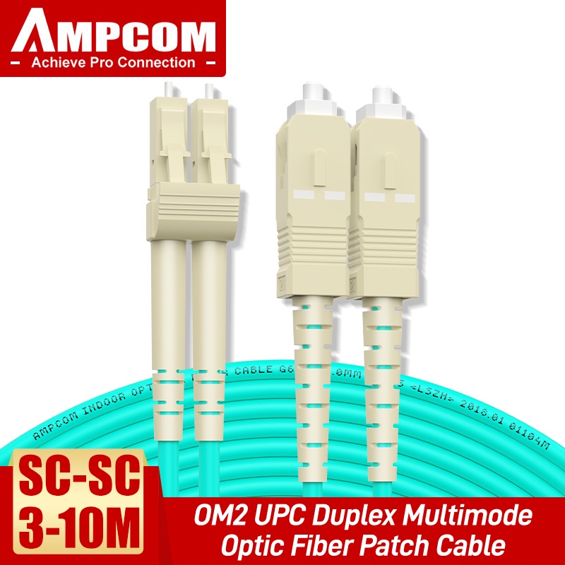 AMPCOM Fiber Optic Cables Direct OM3 SC LC Patch Cable 10Gbps Duplex 50 ...