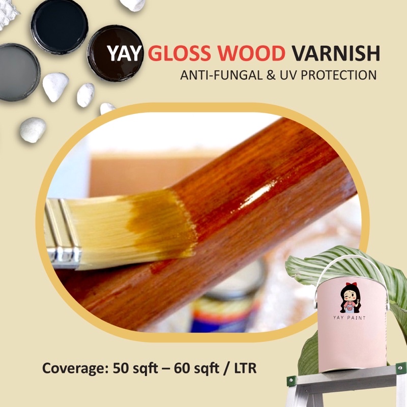 1L // 5L YAY Gloss WOOD Varnish ANTIFUNGAL // UV PROTECTION Shopee