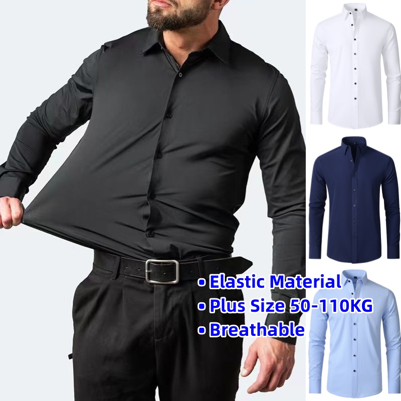 Men's Elastic Shirt Plus Size 50110kg Noniron Antiwrinkle Slim Fit