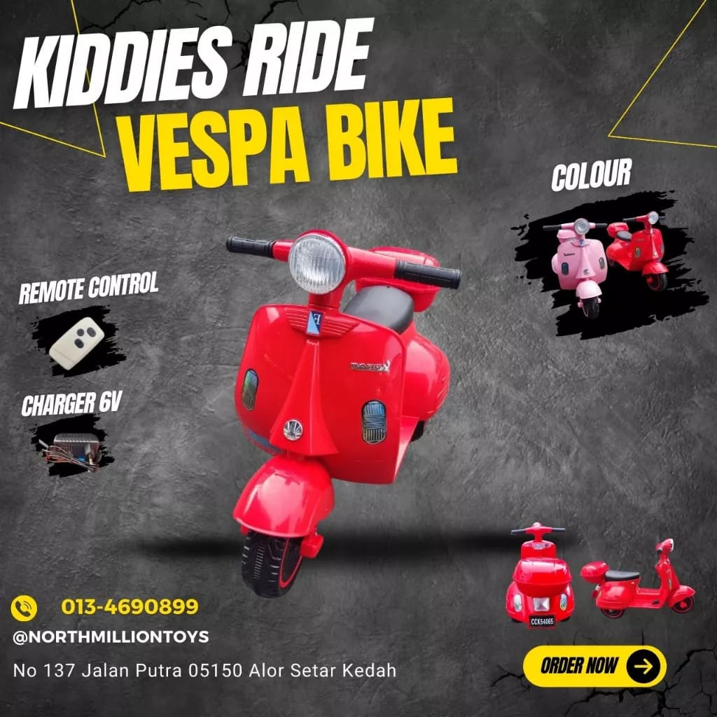 Electric mini bike kids ride on vespa 6v with remote control head light