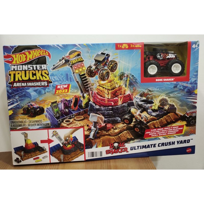 Hot Wheels Monster Trucks Arena Smasher Ultimate Crush Yard Bone Shaker ...