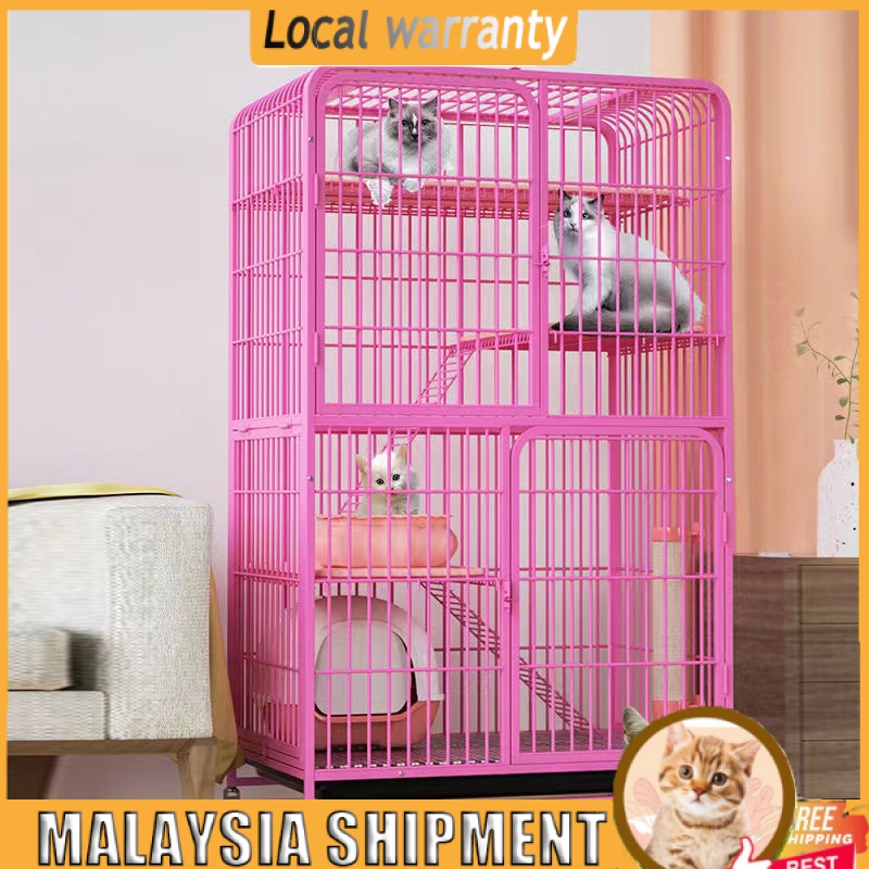 Ready Stock Pink Cat Cage Large Dog Cage Rabbit Crate Large Size Triple