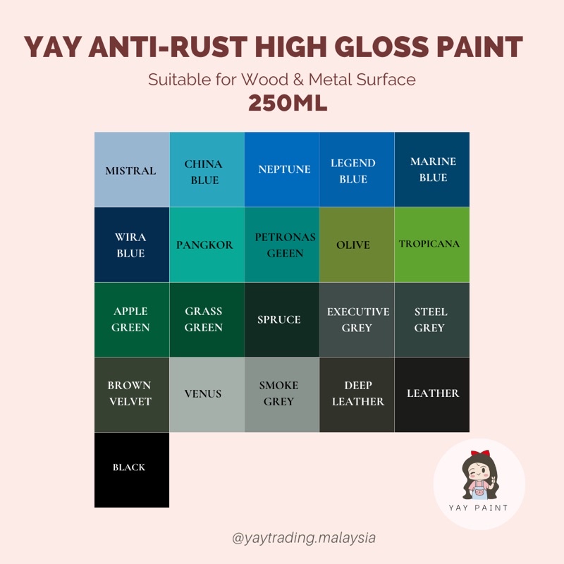 250ML YAY AntiRust HIGH Gloss Paint ( Wood & Metal ) Waterproof