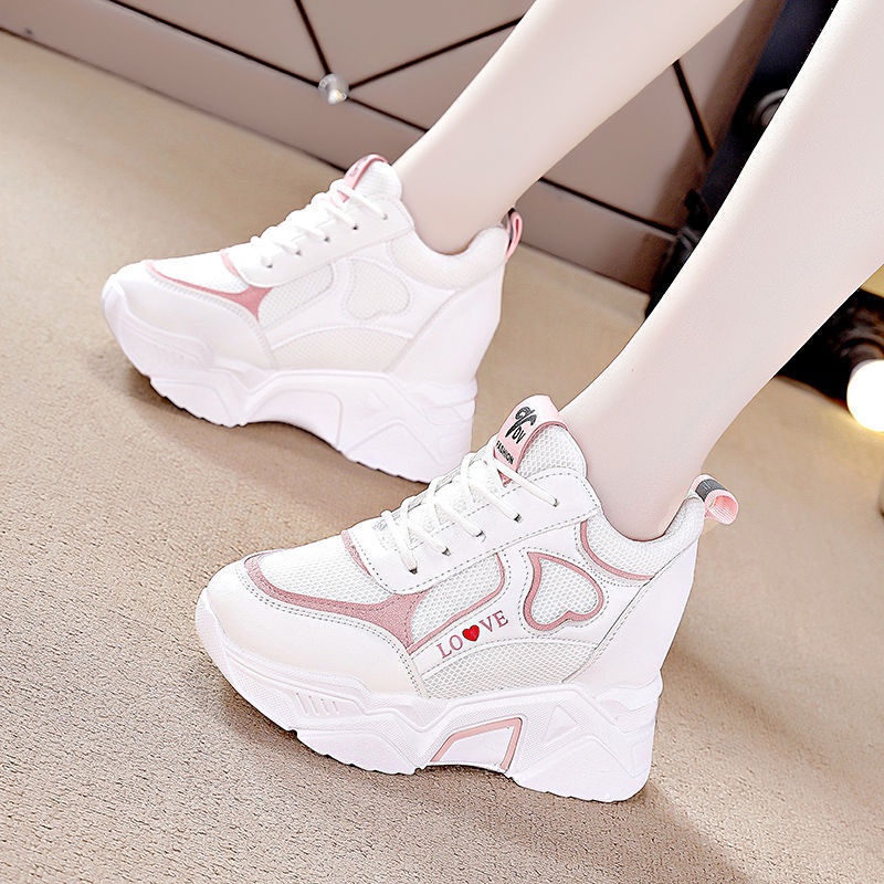 Inner Heightening Womens Shoes 8cm Thick Soled Thick Breathable White Comfortable Not Tired 5163