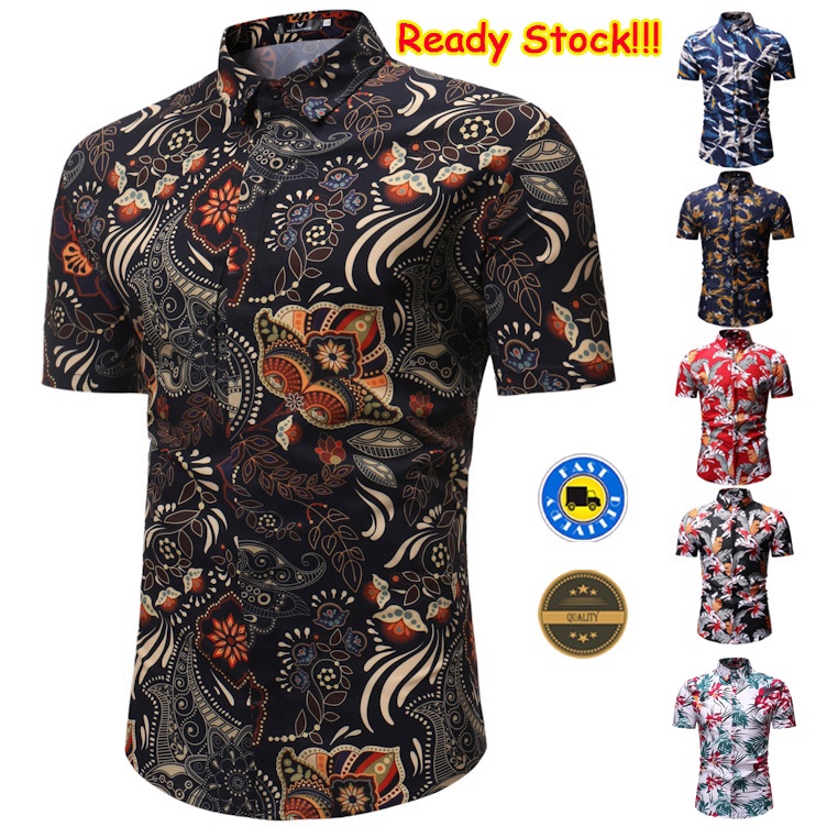 Ready Stock Men's Summer and Autumn New Short Sleeve Floral Shirts ...