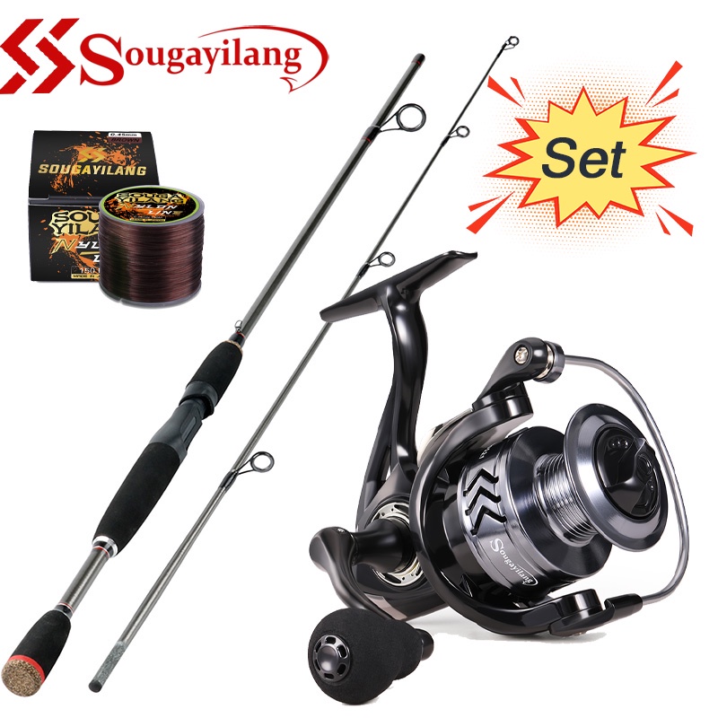 Sougayilang Fishing Rod and Reel Set Spinning Fishing Rod with 13BB 5.2:1  Gear Ratio Max Drag 5kg High Speed Spinning Fishing Reel 1.8m Portable Combo  Joran Memancing