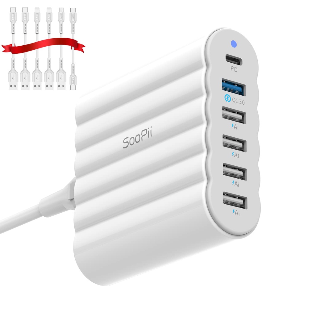 SooPii 70W 7-Port USBCharging Station Multi Port Charger For Multiple ...