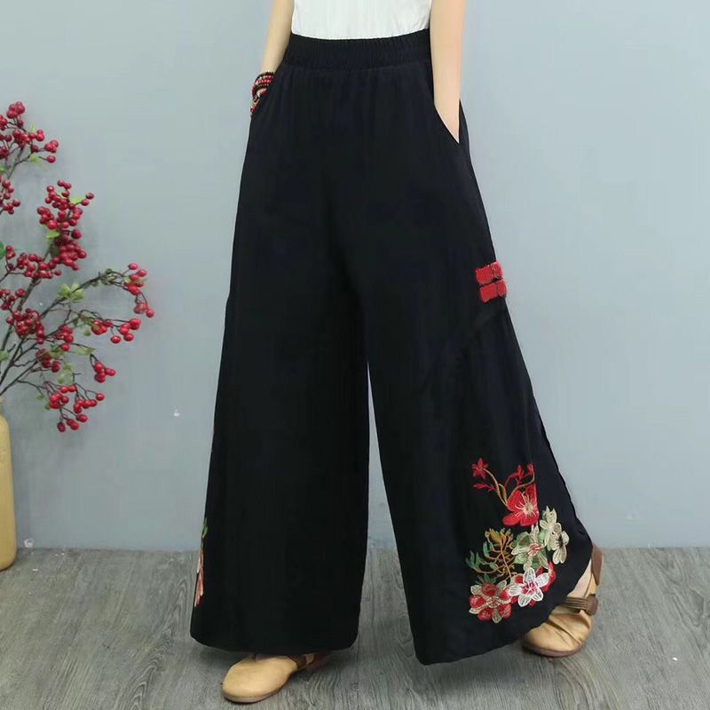slacks huai folk embroidery the drape of tall waist trousers复古仿棉麻阔腿裤女春 ...