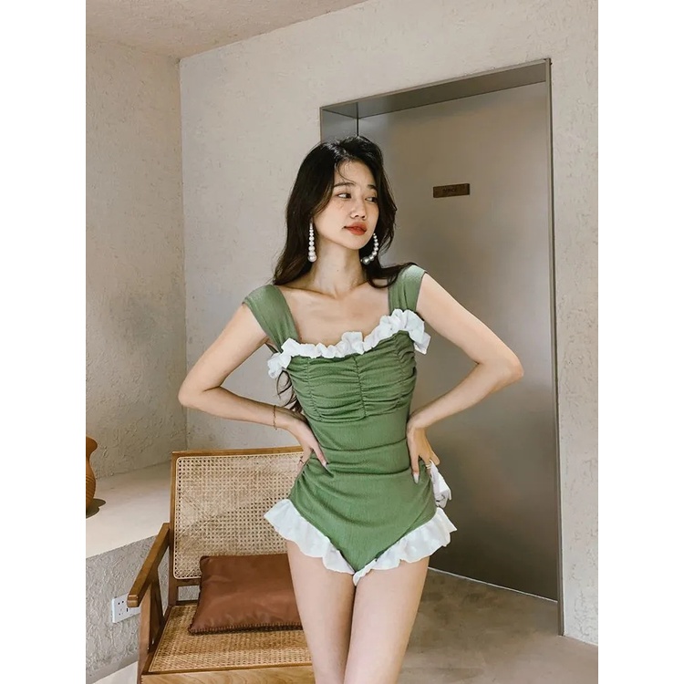 Swimsuit retro Hong Kong style girls slightly fat skinny belly covering pure desire wind bubble