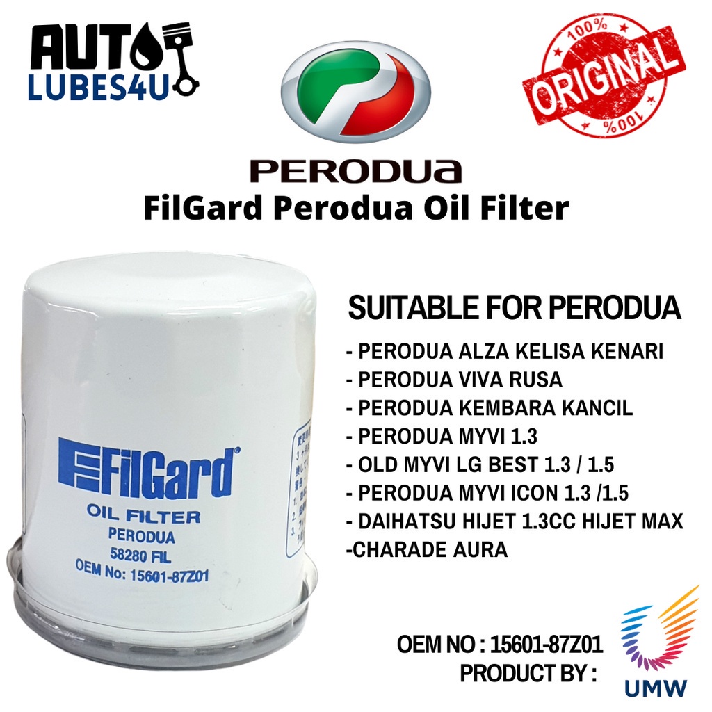 FilGard Perodua Oil Filter 58280 from UMW For Alza/Viva/Kelisa /Kenari ...