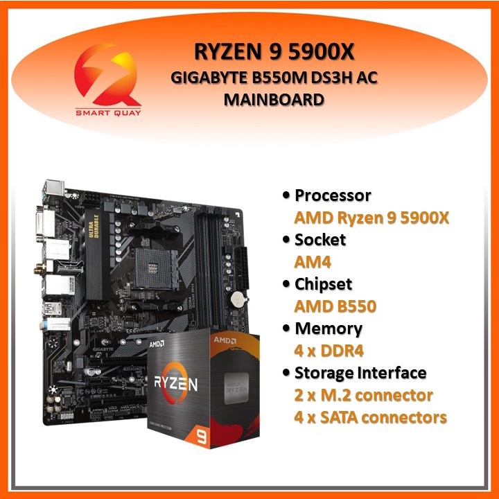 AMD RYZEN 9 5900X/ GIGABYTE B550M DS3H AC MAINBOARD Shopee Malaysia