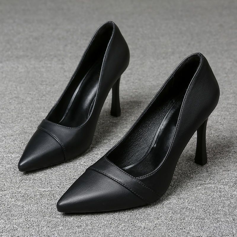 Black leather shop heels for work