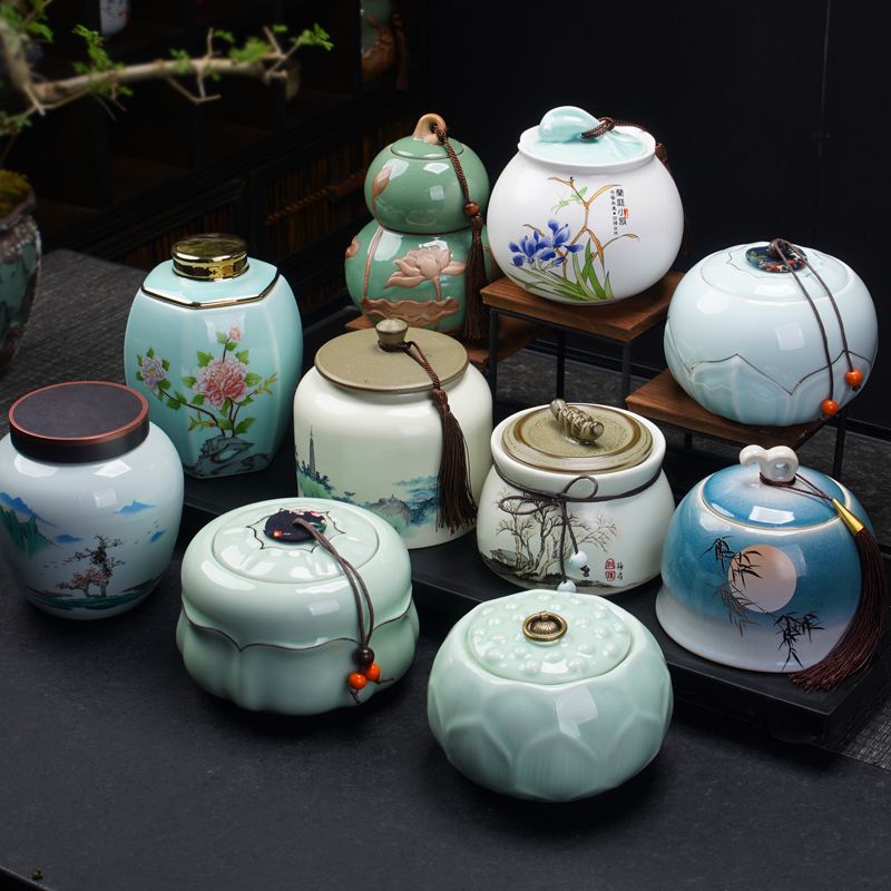 Tang Zhuo ceramic tea pot seal pot pot of green te唐卓陶瓷茶叶罐密封罐中药罐绿茶红茶大号单罐 ...