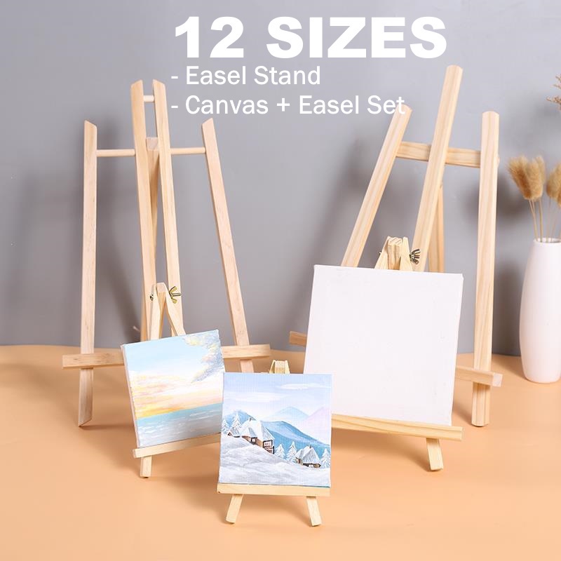 Mini Pine Wood Easel Stand Pemegang Kayu Esel - 10x10 / 15x15 / 18x24cm ...