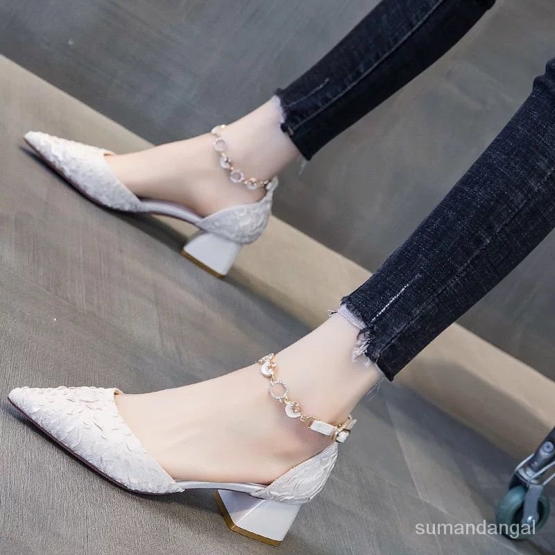 Pumps Women's French Elegant Style2023Spring Small Heel Shoes Chunky