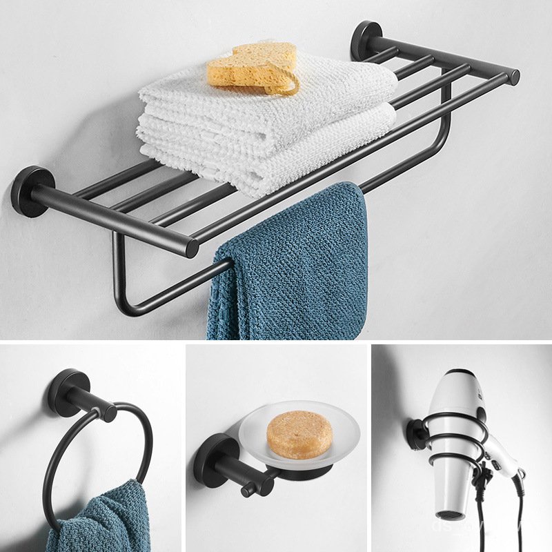 304Stainless Steel Black Towel Rod Set Bathroom Storage Rack Wall