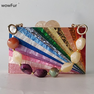 Crystal Rainbow Striped Clutch Purse