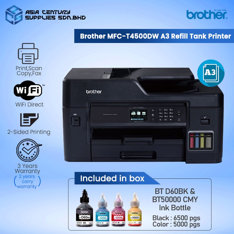 Printer Brother MFC-T4500DW Refill Ink Tank All In One / A3 Print Scan ...