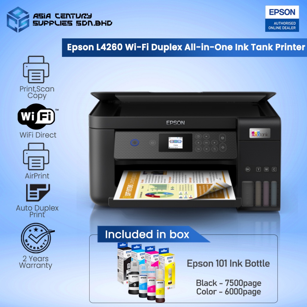 Epson L4260 AIO InkJet Printer/ Duplex Print Scan Copy Wireless / Epson ...