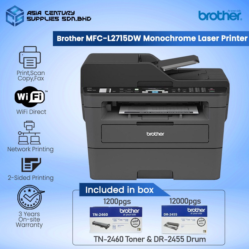 Brother MFC-L2715DW Laser Printer Duplex Network WIfi Direct/Print Scan ...