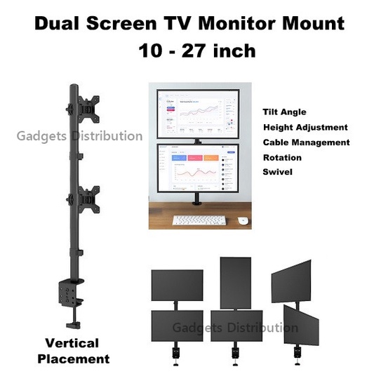 SM M063 10 27 inch Top Down Double Dual 2 Monitor Arm TV Mount Arm