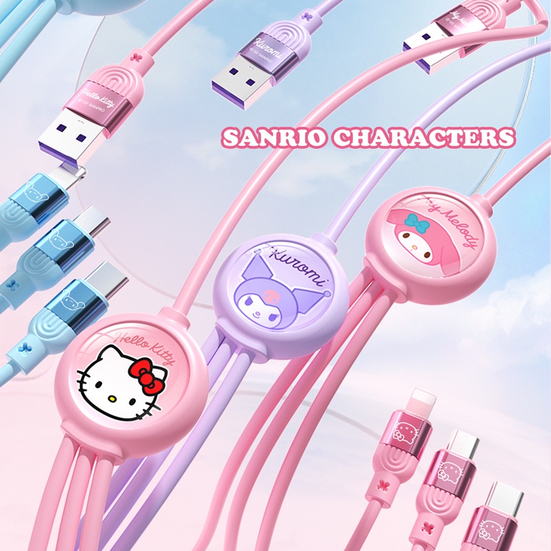 Sanrio Disney 66W 3 In 1 Car Data Cable Charger Fast Charging USB To ...