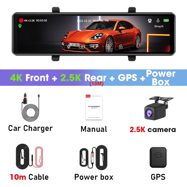 Jansite Dash Cam Ultra HD 4K Car Mounted DVR Camera Rear View Mirror