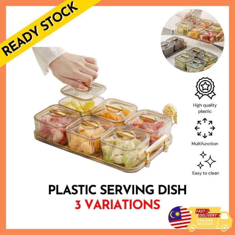 Fela Transparent Serving Dish Set of 6 With Tray / Plastic Serving Dish