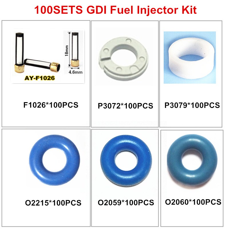 600pieces GDI Fuel Injector Repair Kits Service Rebuild Kit Replacement Filter Oring Tef Lon