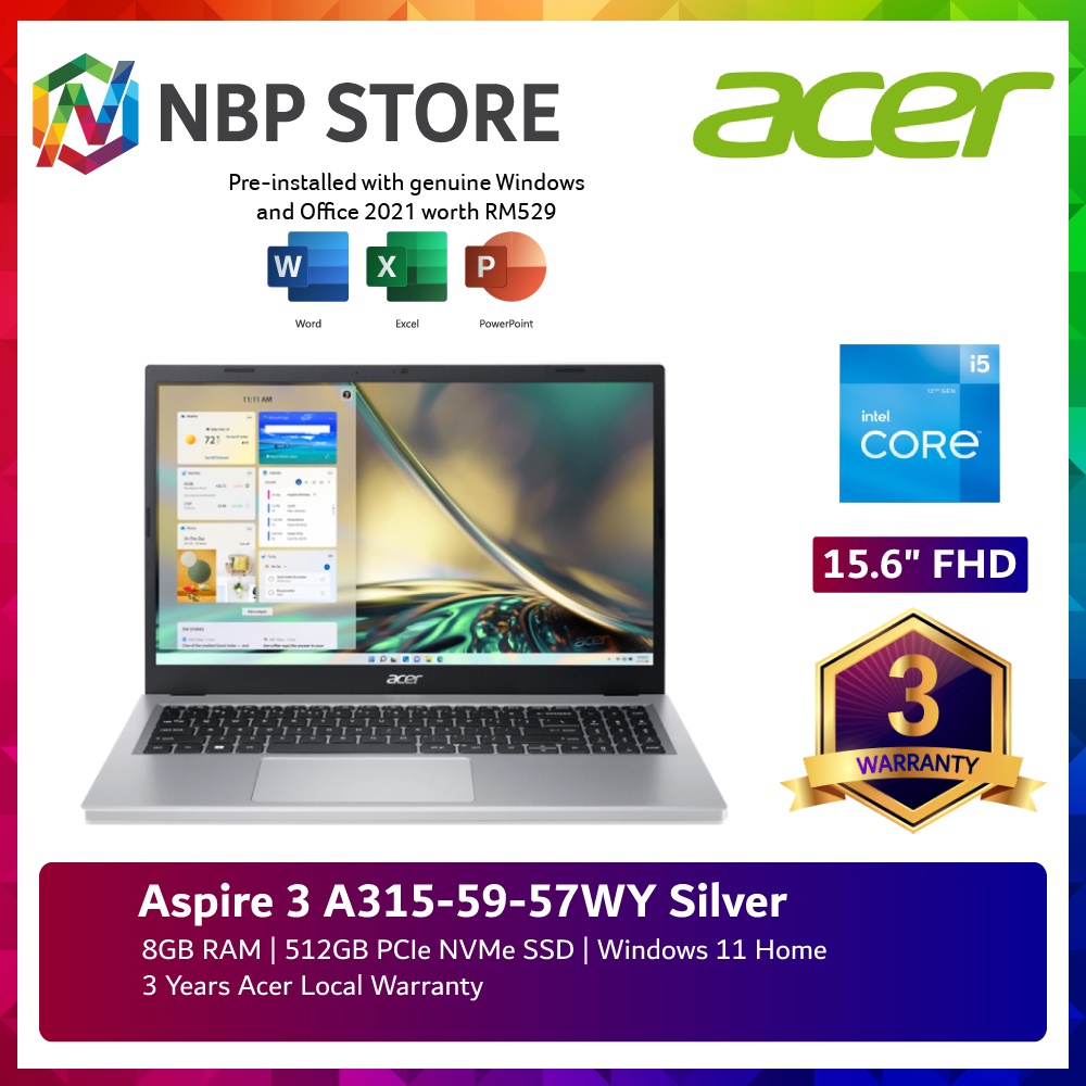 Acer Aspire 3 A315-59-57WY 15.6'' FHD Laptop Silver ( I5-1235U, 8GB ...