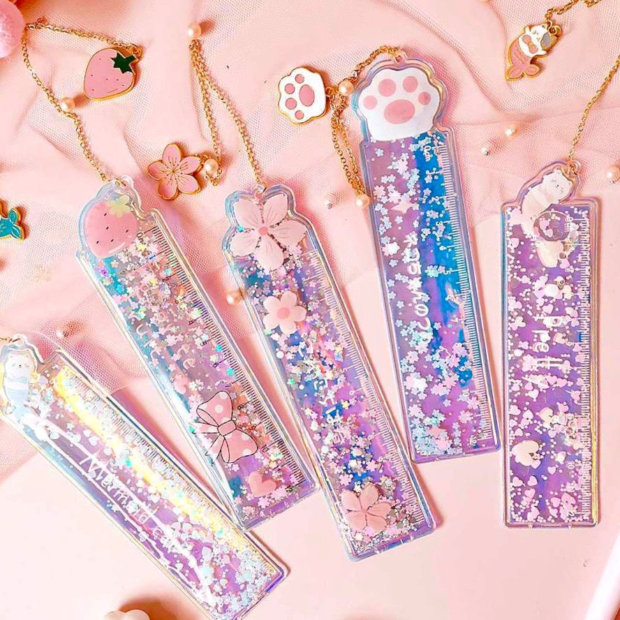 Korean Creative Flower Glitter Bookmark Ruler Cute Cartoon Girl Heart ...