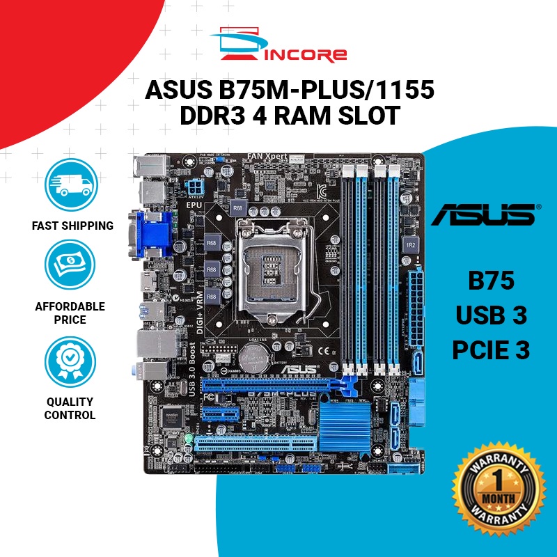 Asus B75M-PLUS Socket 1155 DDR3 B75 4 Ram Slot Motherboard Intel ...